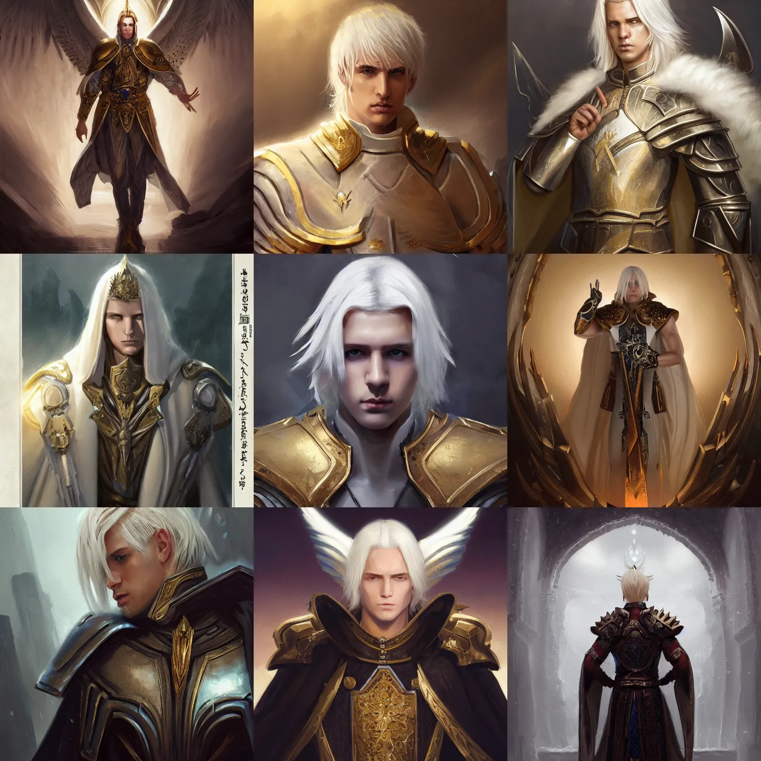 Prompt: dramatic masterpiece Greg Rutkowski closeup of a male aasimar paladin with platinum blonde hair wearing white and gold vestments under armor praying before coffins belonging to soliders, detailed, dynamic pose realistic, 4k, pensive, dungeons and dragons, dramatic lighting, trending on Artstation, sharp focus, elegant