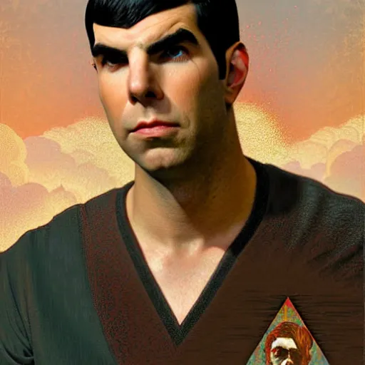 Prompt: portrait of ZACHARY QUINTO SPOCK in ancient Greece, (SFW) safe for work, photo realistic illustration by greg rutkowski, thomas kindkade, alphonse mucha, loish, norman rockwell