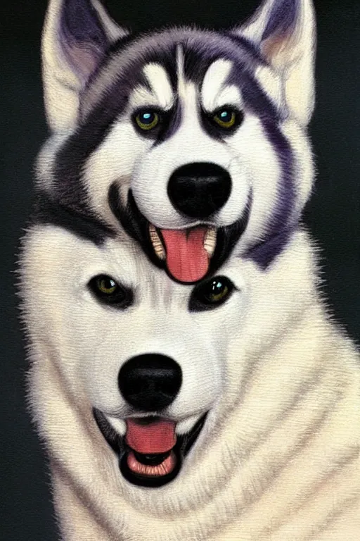 Image similar to a character design of a husky wearing a white vest, portrait painting, furry, humanoid, anthropomorphic, personify