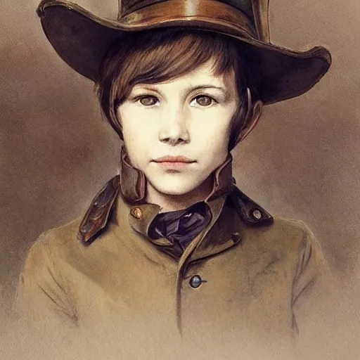 Prompt: by Jean-Baptiste Monge !!!!!!!!!!!!!!!!!!!!!!!!!!!!!!!!!!!!! (((((((((((((portrait of boy dressed as steampunk detective wearing leather gloves . muted colors.)))))))))))))