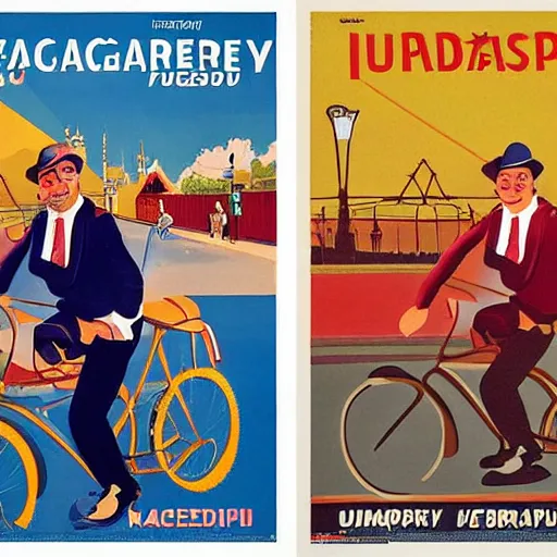 Image similar to portrait of mayor of budapest gergely karacsony riding a bicycle in summer shirt, hungarian propaganda poster, hungarian flag in the background, colored, artgerm, highly detailed