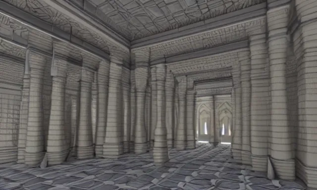 Image similar to 3d lowpoly hindu temple mosque interior, quake level