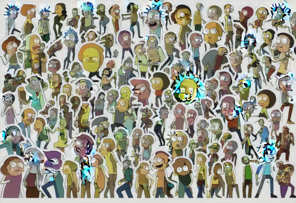 Prompt: A sticker pack of Rick and Morty, digital art, vector, illustrator