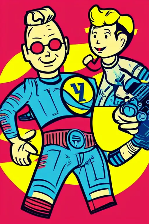 Image similar to fallout 7 6 retro futurist illustration art by butcher billy, sticker, colorful, illustration, highly detailed, simple, smooth and clean vector curves, no jagged lines, vector art, smooth andy warhol style