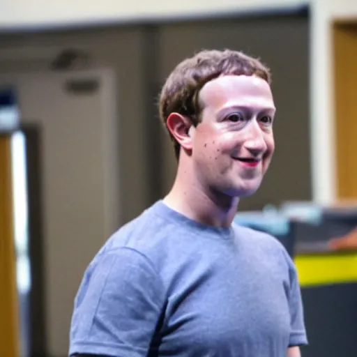 Prompt: mark zuckerberg as a school janitor, candid photograph