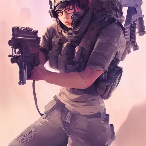 Image similar to counter-terrorist by Stanley Artgerm Lau, WLOP, Rossdraws, James Jean, Andrei Riabovitchev, Marc Simonetti, Yoshitaka Amano, ArtStation, CGSociety,