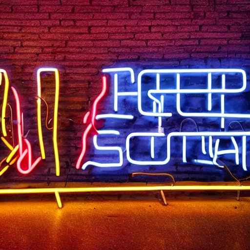 Image similar to neon graffiti sign, real life photography