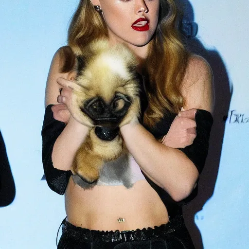 Image similar to amber heard face as bee a dog on top