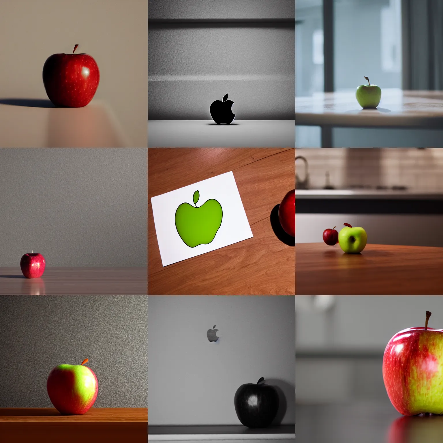 Prompt: a lone apple sitting on a counter photo - realistic dynamic lighting