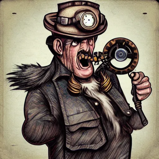 Image similar to old angry mechanic steampunk