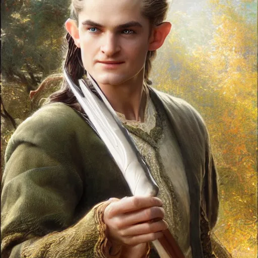 Prompt: a beautiful painting of attractive legolas the elf at the apple event, art photography, highly detailed painting by gaston bussiere, craig mullins, j. c. leyendecker 8 k, modern, apple event