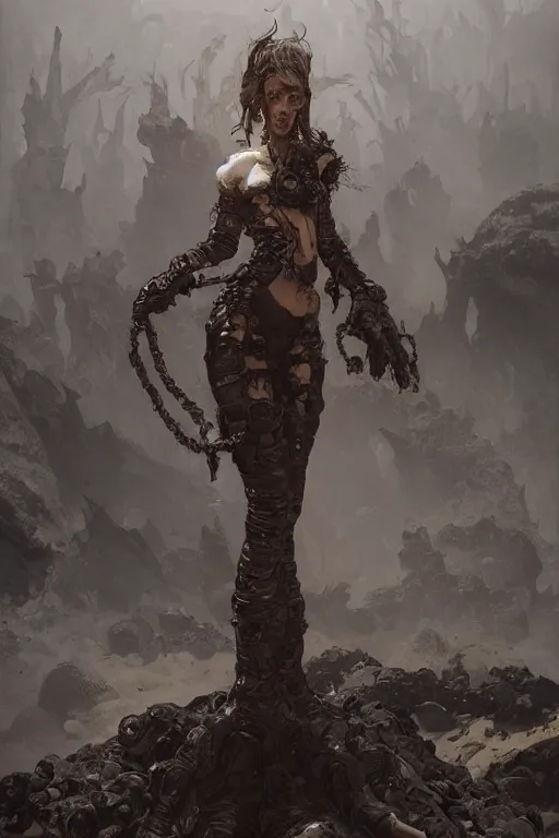 Image similar to a full body portrait of a beautiful post apocalyptic offworld nordic necromancer reposed by the lava pits, intricate, elegant, highly detailed, digital painting, artstation, concept art, smooth, sharp focus, illustration, art by krenz cushart and artem demura and alphonse mucha