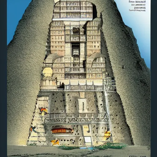 Prompt: diagram illustration of osama bin ladens mountain fortress, cutaway, underground, from time magazine 2 0 0 2