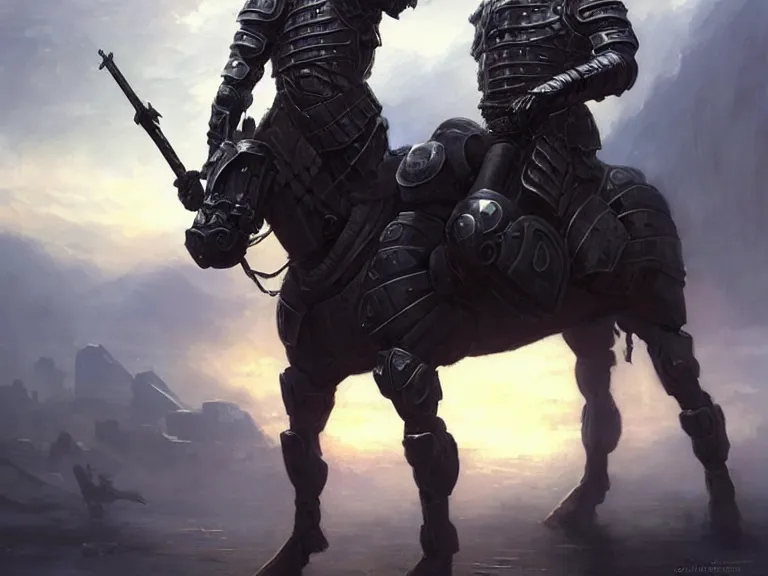 Image similar to ancient slavic knight as futuristic military specops!!!, holding shiny plasma blade!!!, mounted on a cyberhorse!!, sci - fi!!, hyperrealistic, highly detailed, cinematic, volumetric sunlight, beautiful, cgssociety, artstation, 8 k, oil painting by greg rutkowski, by artgerm, by wlop