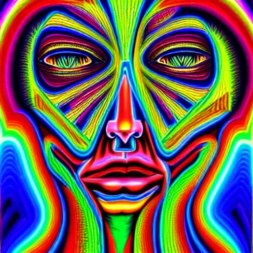 Image similar to a mule in the style of alex grey, highly detailed, psychedelic, colorful, 8 k