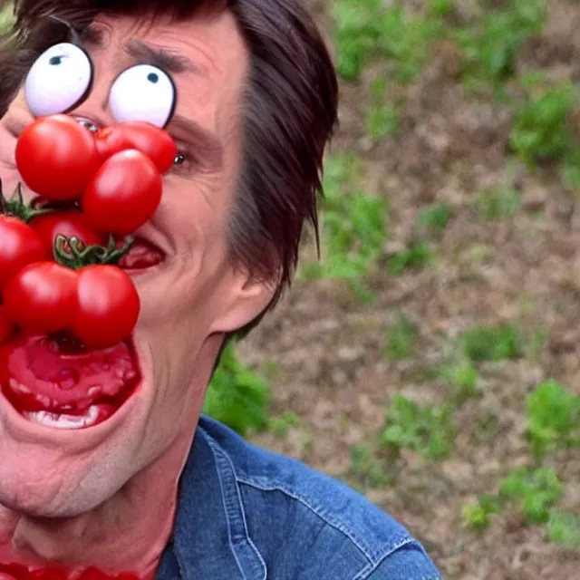 Prompt: jim carrey in a tomato costume