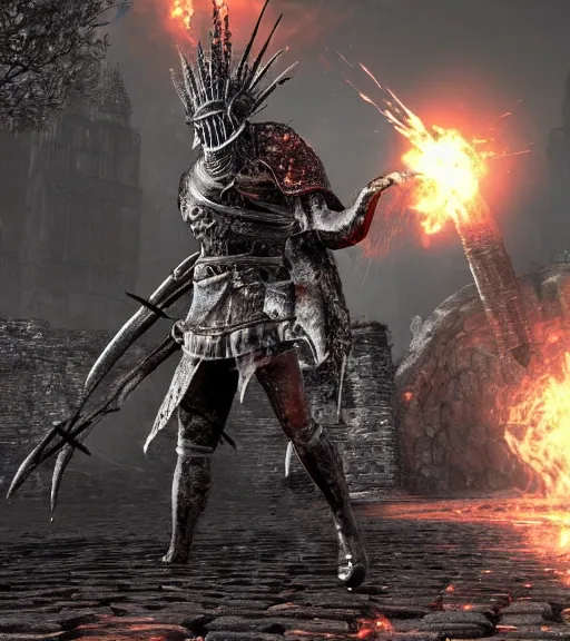 Image similar to a stunning full body screenshot from darksouls 3 of a unique abomination, masterpiece