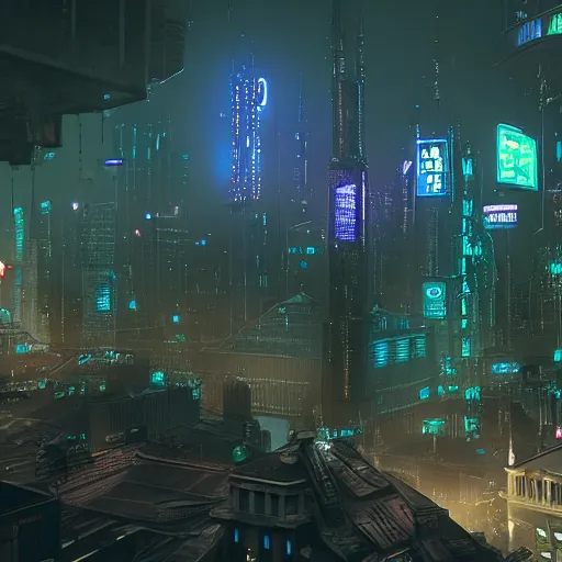 Image similar to a victorian cyberpunk city ,Cinematic Lighting ,4k,