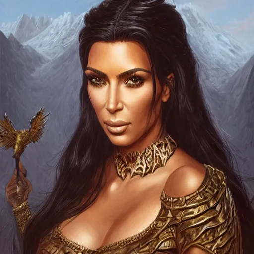 Image similar to Kim Kardashian as a fantasy D&D character, portrait art by Donato Giancola and James Gurney, digital art, trending on artstation