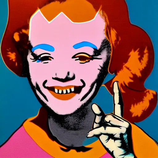 Prompt: An Andy Warhol style painting of Pippi Longstocking picking her nose.