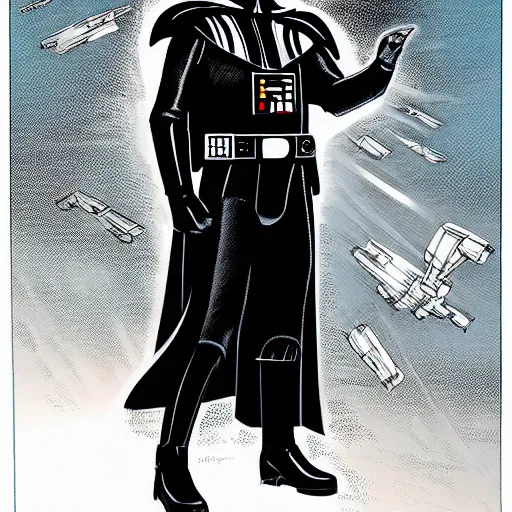 Prompt: darth vader in a strong mechanized power suit, comic book, high quality, high resolution