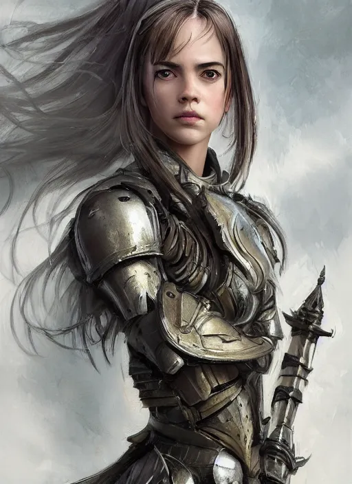 Image similar to a professional portrait of a beautiful young female, clothed in ethereal battle armor, olive skin, long dark hair, beautiful bone structure, symmetrical facial features, intricate, elegant, digital painting, concept art, smooth, sharp focus, finely detailed, illustration, from Valerian and the City of a Thousand Planets, in the style of Ruan Jia and Mandy Jurgens and Artgerm and Greg Rutkowski and William-Adolphe Bouguerea