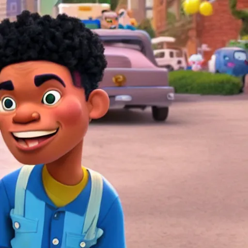 Image similar to a tv still of Chance The Rapper starring in a 2006 Pixar Animated movie