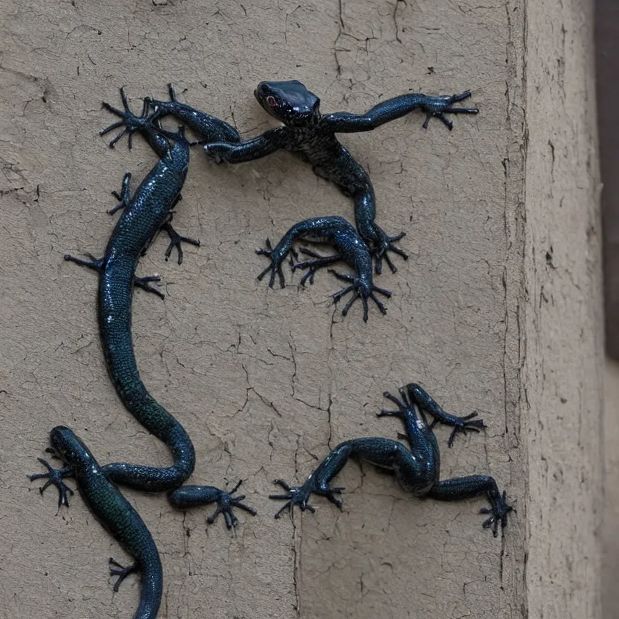 Image similar to ninja salamanders scaling building