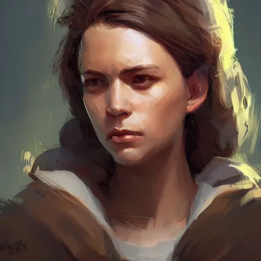 Prompt: portrait of a super friendly woman by greg rutkowski, he is about 2 9 years old, english, auburn shoulder length hair, brown eyes, cute face, highly detailed portrait, digital painting, artstation, concept art, smooth, sharp foccus ilustration, artstation hq