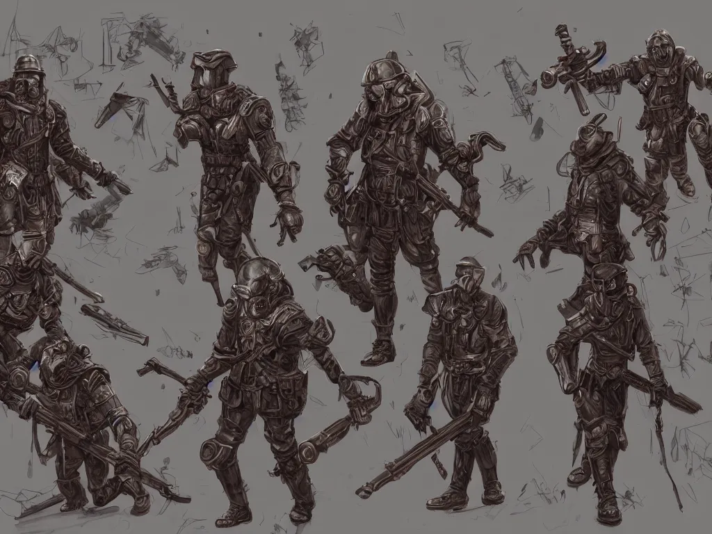 Image similar to A renaissance style soldiers unit in red hoods with dieselpunk-style exoskeletons, armed with edged weapons, battles otherworldly werewolf monsters between mystical misty swamps. Style as if Dan Mumford and Steven Belledin make game in Unreal Engine, photorealism, colorful, finalRender iridescent fantasy concept art 8k resolution concept art ink drawing volumetric lighting bioluminescence, plasma, neon, brimming with energy, electricity, power, Colorful Sci-Fi Steampunk Biological Living, cel-shaded, depth, particles, lots of reflective surfaces, subsurface scattering