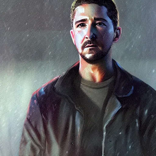 Image similar to epic digital matte paining shia labeouf in blade runner 2 0 4 9 by jama jurabaev and denis villeneuve, extremely detailed, artstation