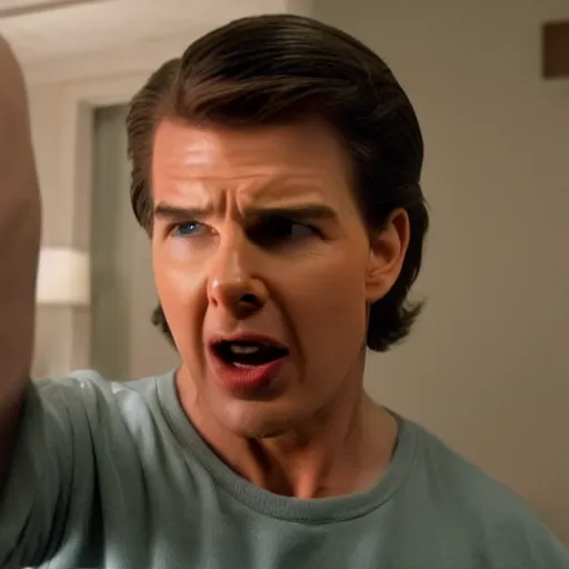 Prompt: stranger things with screaming Tom Cruise acting out each character, 8k, cinematic, photorealistic