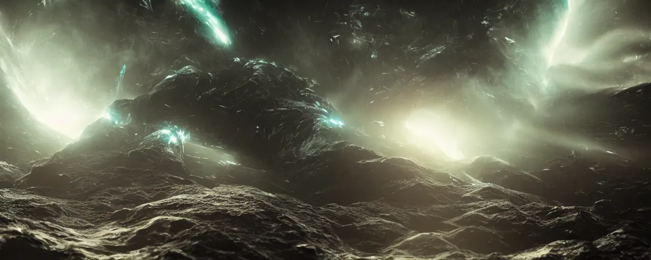 Image similar to a dark epic swirling galaxy, dark scifi, unreal engine, octane render, volumetric lighting