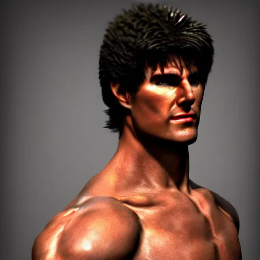 Prompt: Tom Cruise as Kenshiro, detailed digital 3D art, great textures and lighting, upper torso and head view