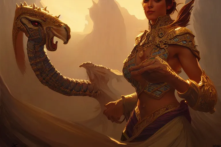 Image similar to hydra camel, 1 0 0 1 night, deep focus, d & d, fantasy, intricate, elegant, highly detailed, digital painting, artstation, concept art, matte, sharp focus, illustration, hearthstone, art by artgerm and greg rutkowski and alphonse mucha