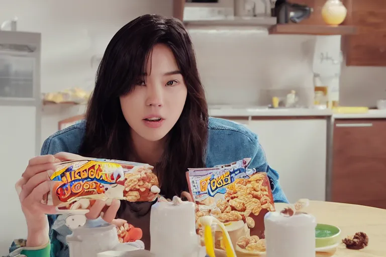 Image similar to kimg jong in cereal comercial, 8k, high resolution, high detail