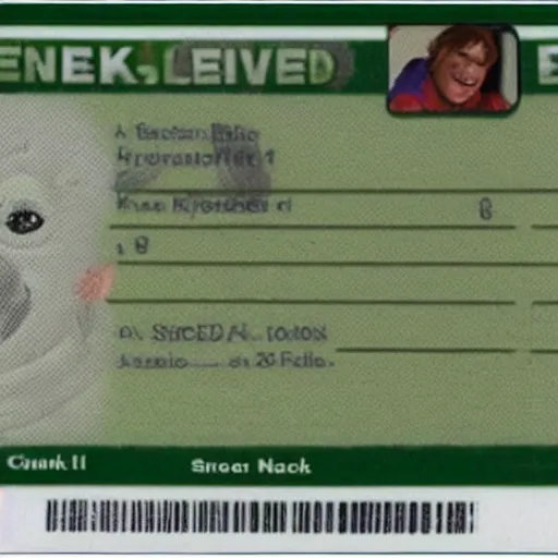 Prompt: A scan of shrek's driving license, with photo visible