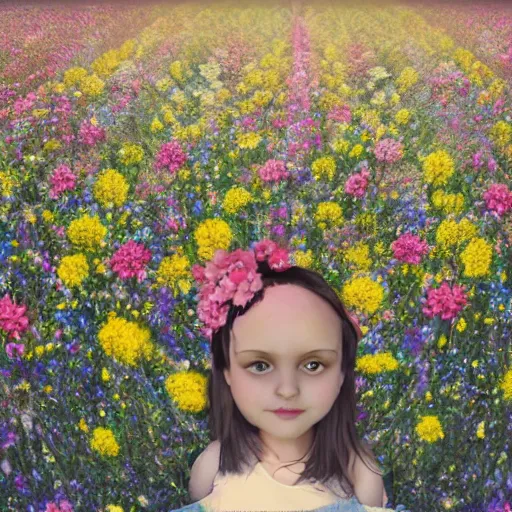 Prompt: flowerhead, girl, flowerfield