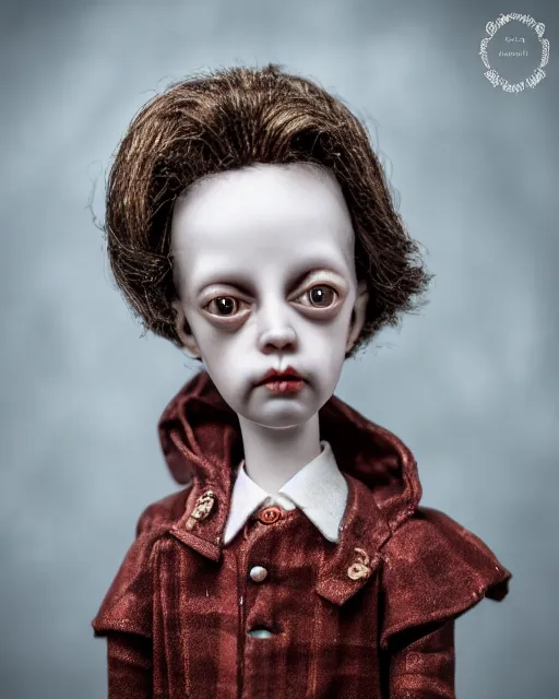 Prompt: high quality presentation photo of Steve Buscemi porcelain doll in the style of mark ryden photography 4k, f1.8 anamorphic, bokeh, 4k, Canon, Nikon