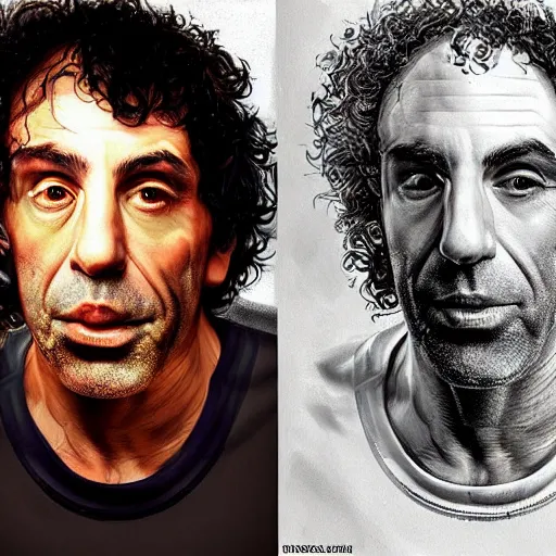 Prompt: Joe Rogan morphing into Howard Stern portrait, intricate, highly detailed, concept art, smooth, sharp focus, illustration, medium shot, mid-shot