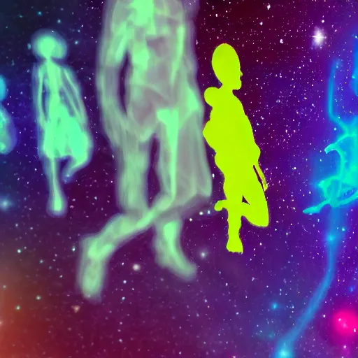 Image similar to ghost people on starship, nebula, colorful, clear