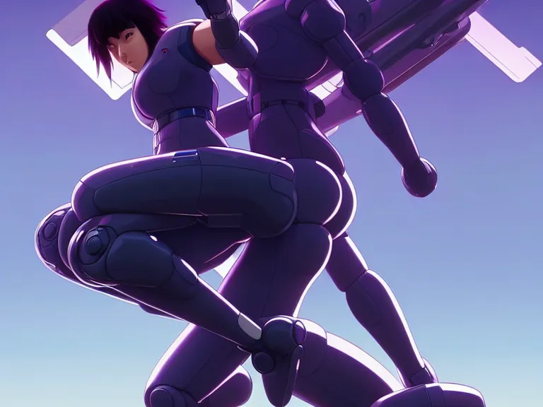 Image similar to a fullbody portrait of motoko kusanagi riding on top of a tachikoma : : stand alone complex, ghost in the shell, netflix : : by ilya kuvshinov, rossdraws, artgerm, sola digital arts, anti aliasing, raytracing : :