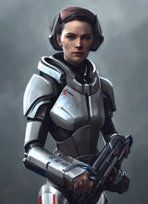 Prompt: an portrait of woman in the assault powered armor, mass effect, trending on artstation, painted by greg rutkowski, render bioware, octane render, detailed