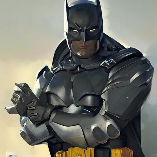 Prompt: greg manchess portrait painting of armored bruce wayne aka batman as overwatch character, medium shot, asymmetrical, profile picture, organic painting, sunny day, matte painting, bold shapes, hard edges, street art, trending on artstation, by huang guangjian and gil elvgren and sachin teng