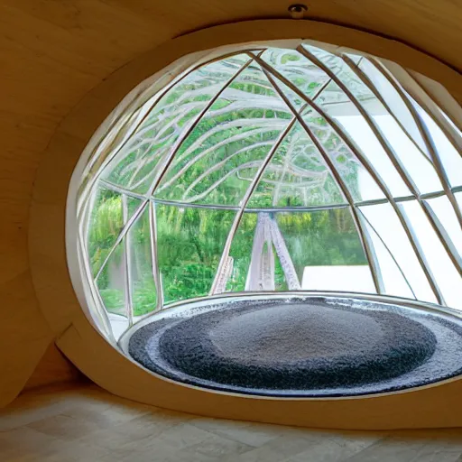 Prompt: interior squid designed dome made by organic materials.