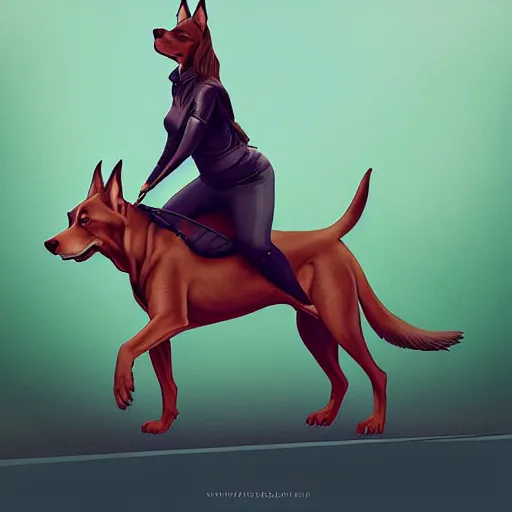 Image similar to girl riding a giant doberman in the park, trending on artstation