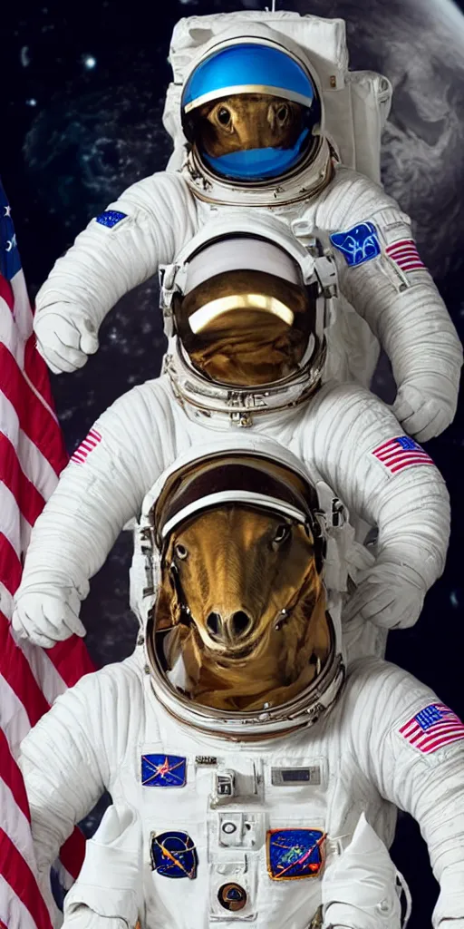 Image similar to astronaut wearing horse head mask