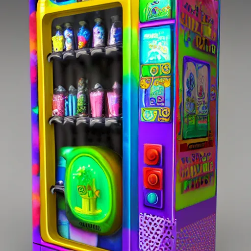 Image similar to cute vending machine stocked with whimsical and colorful fantasy potions, detailed, 8 k, octane render