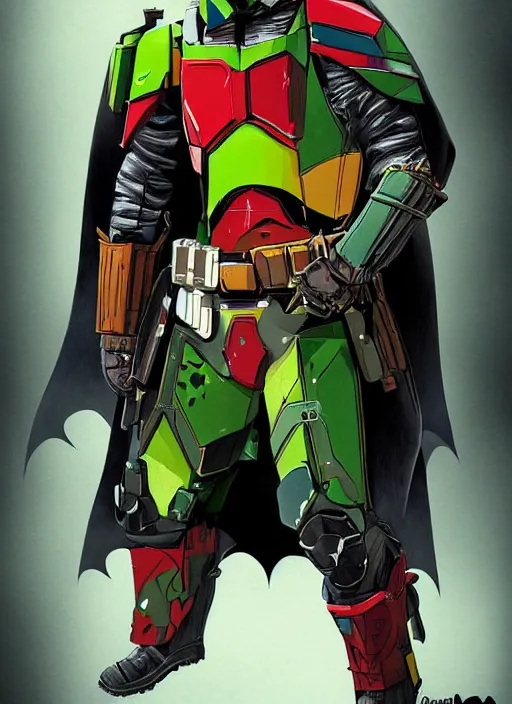 Image similar to batman x boba fett, digital art, character mashup, epic lighting, combination art