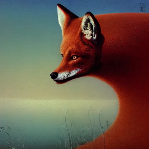 Prompt: zdzisław beksiński x Fox